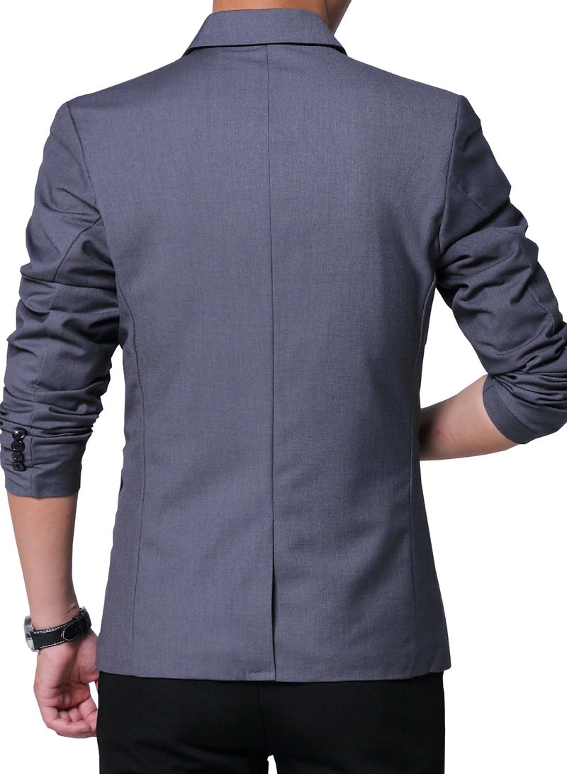 DAVID.ANN Men's Slim Fit Casual One Button Blazer Jacket,#1 Grey,Large - Image 3